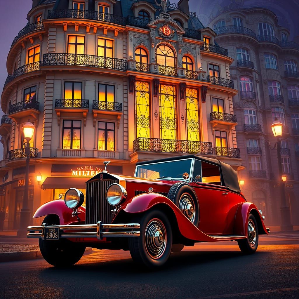 Vintage Red Rolls-Royce La Rose Noire Droptail in Front of E...