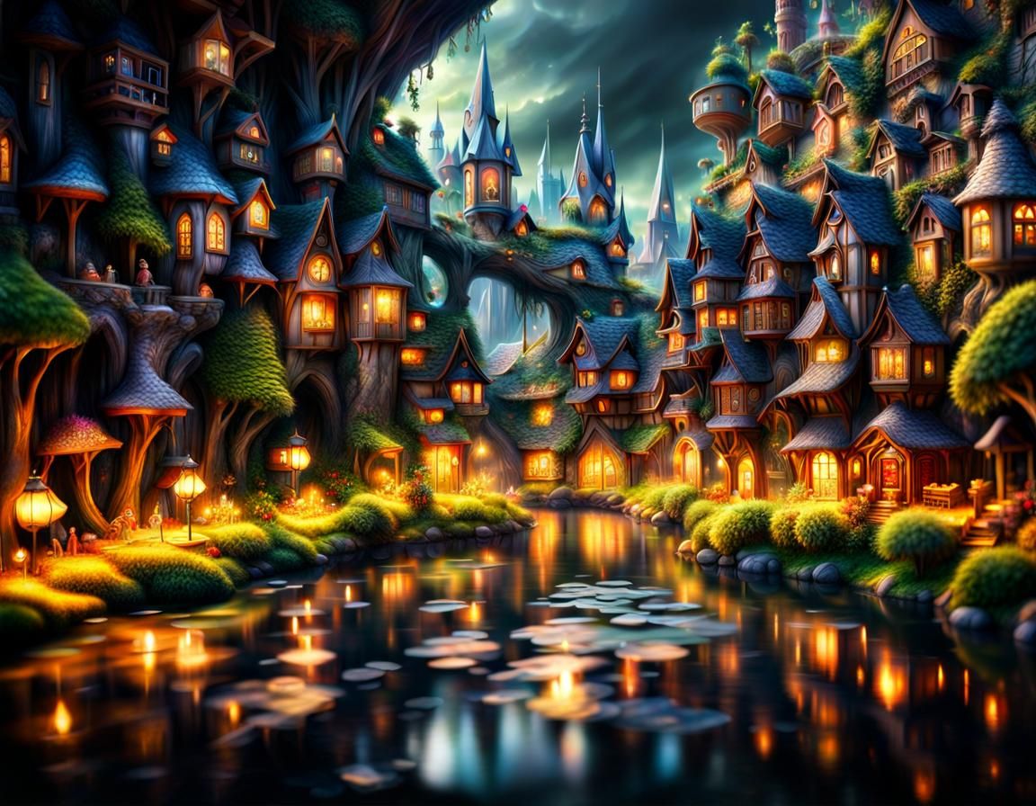 Detailed Fairy Town in Digital Matte Painting