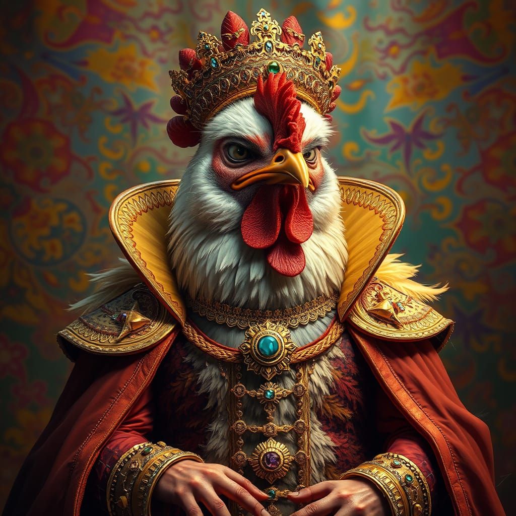 Regal Chicken Queen in Ornate Attire