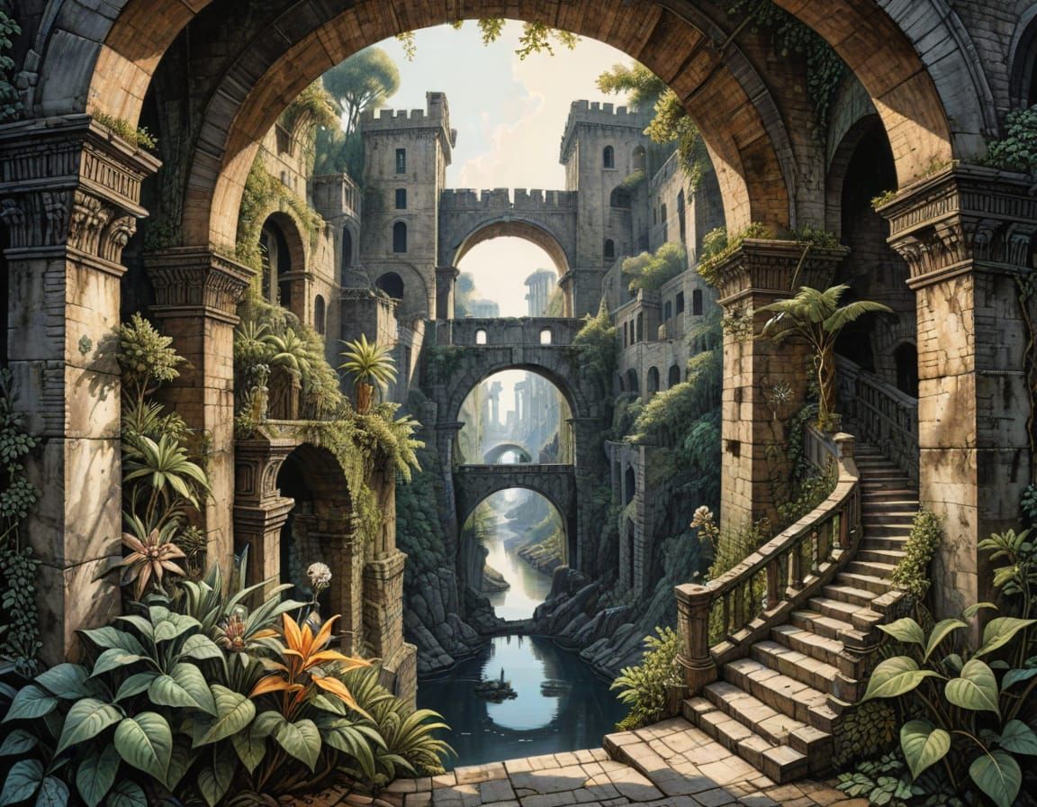 Whimsical Urban Still Life with Caribbean Flora