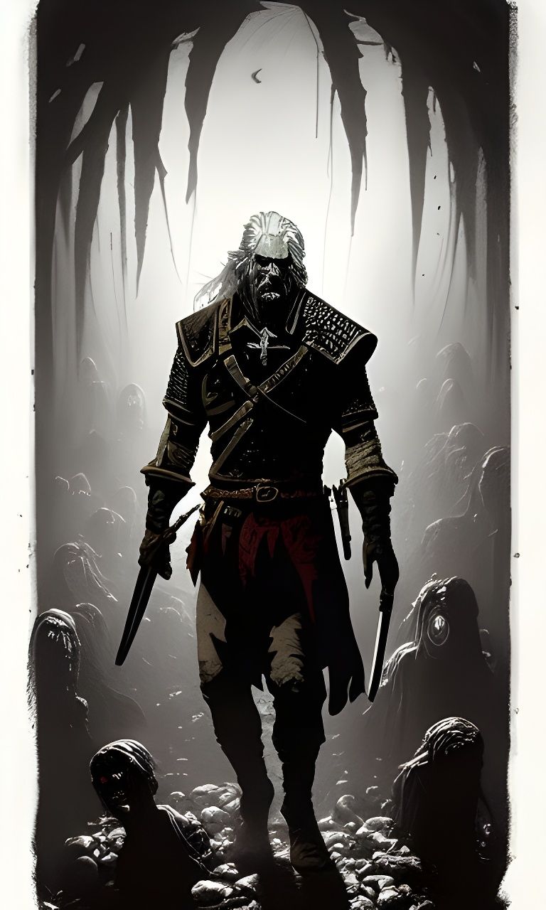 Terrifying Zombie Geralt of Rivia in Dark Horror Art