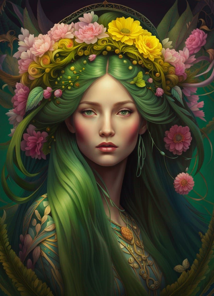 Virgo Zodiac Maiden in Psychedelic Digital Art