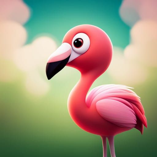 Big-Eyed Baby Flamingo in 3D Digital Art
