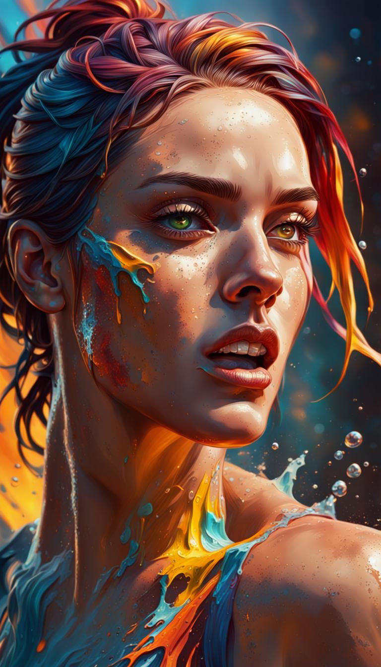 Hyperrealistic Portrait of a Woman in Splash Art Style