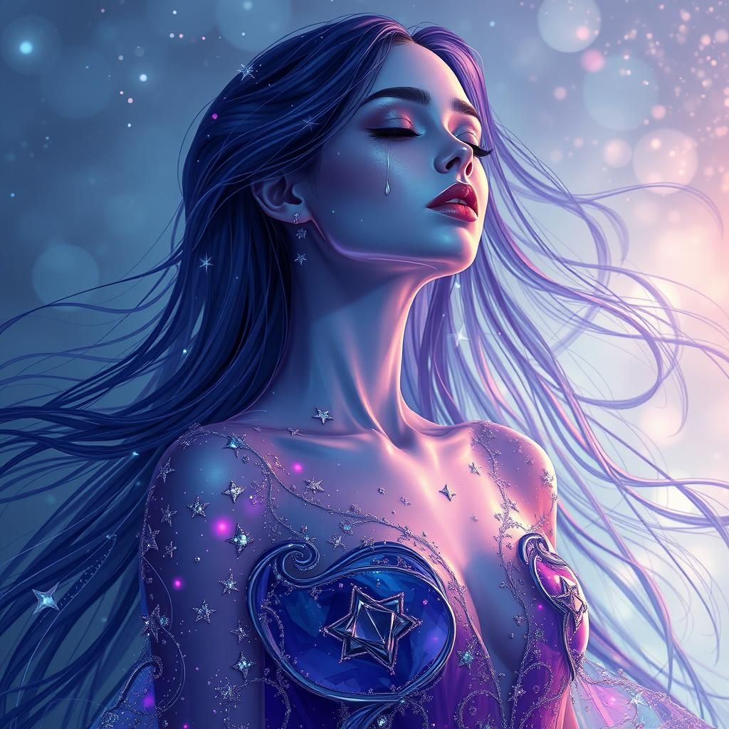 Translucent Glass Woman Weeping, in Lavish Splash Art Style