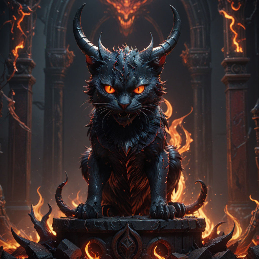 Majestic Demon Feline in Anime-Inspired 3D Art