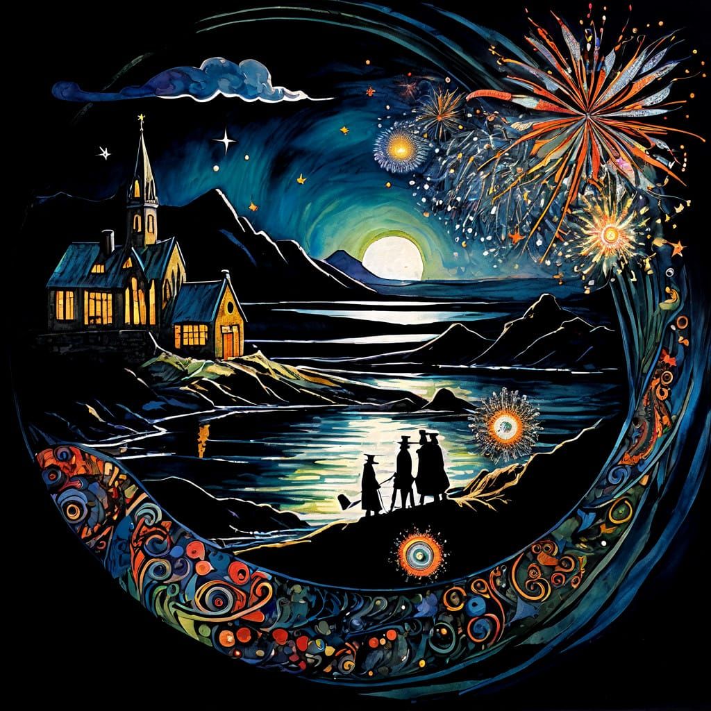 Whimsical New Year's Celebration in Vibrant Colors