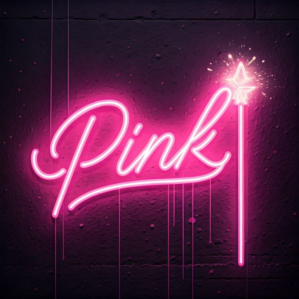 Electric Pink Neon Sign with Regal Crown and Wand in Urban G...