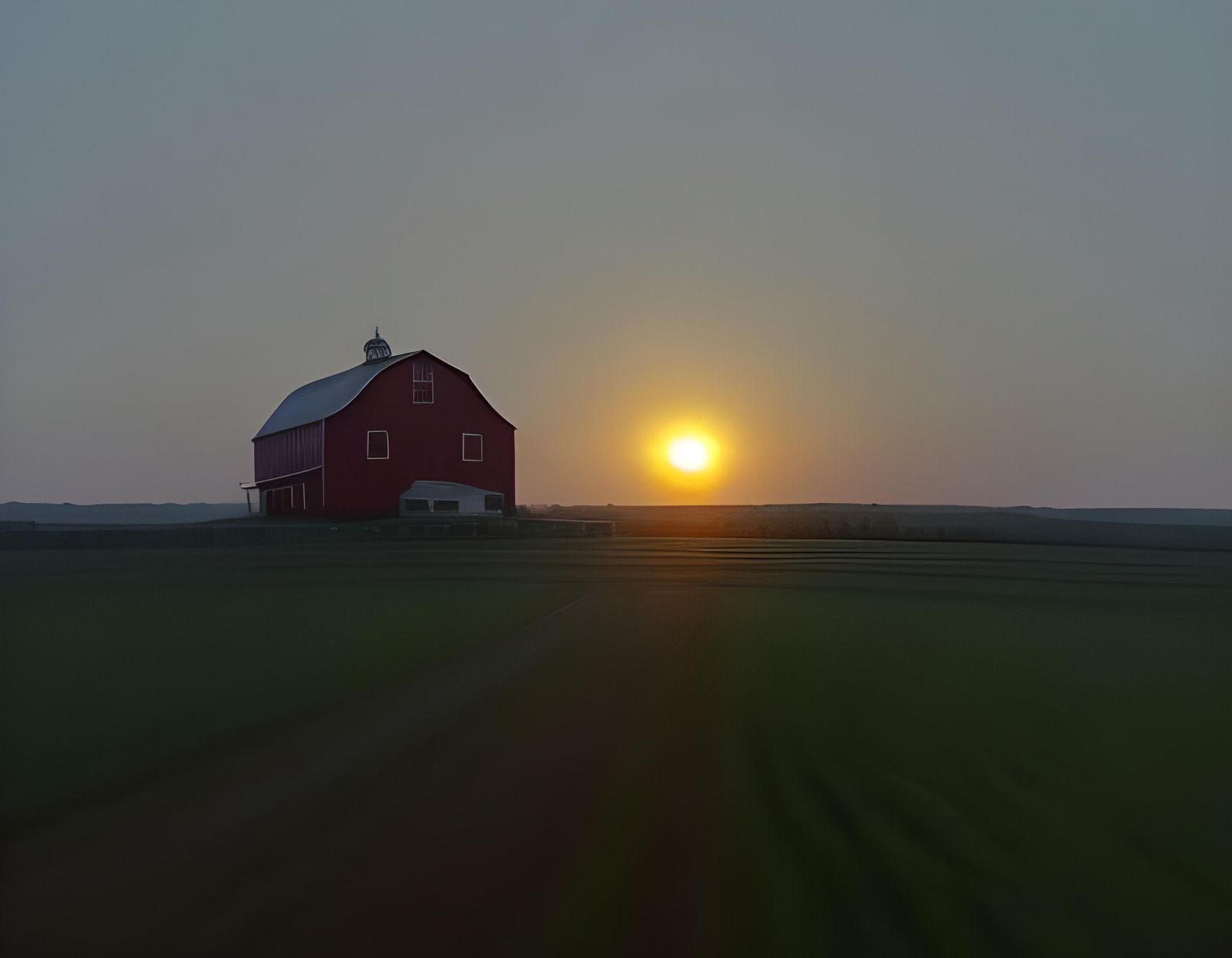 Farm Sunset: Neo-Impressionist Oil Painting