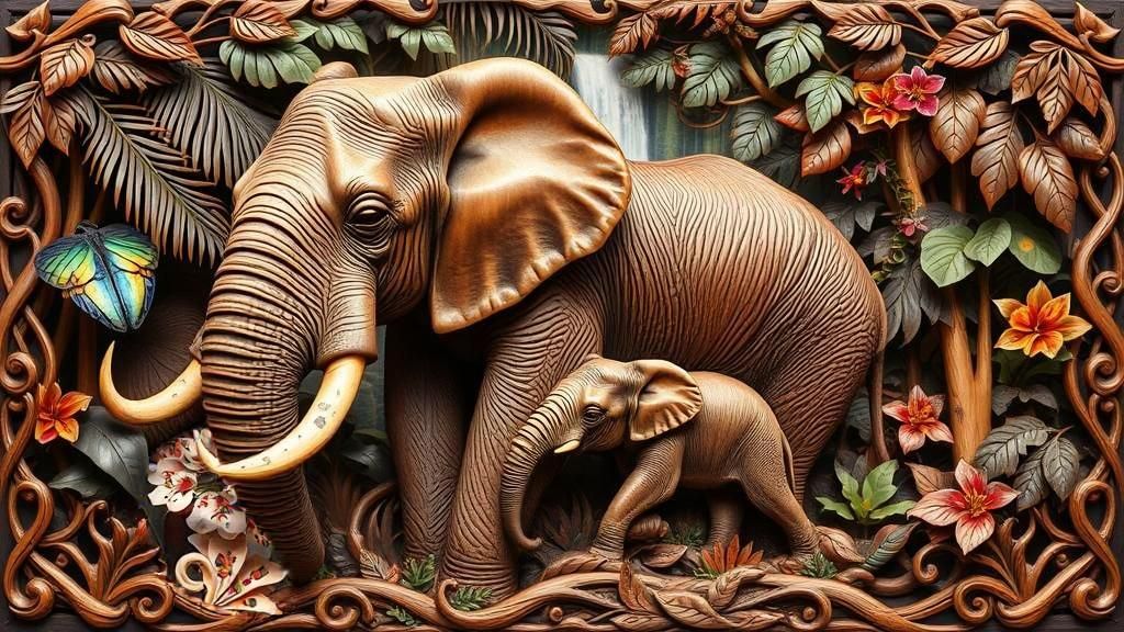 Magnificent African Elephant mother with her young Calf in r...