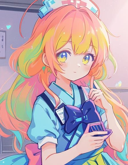 Anime-Style Nurse in Box with Nursing Items