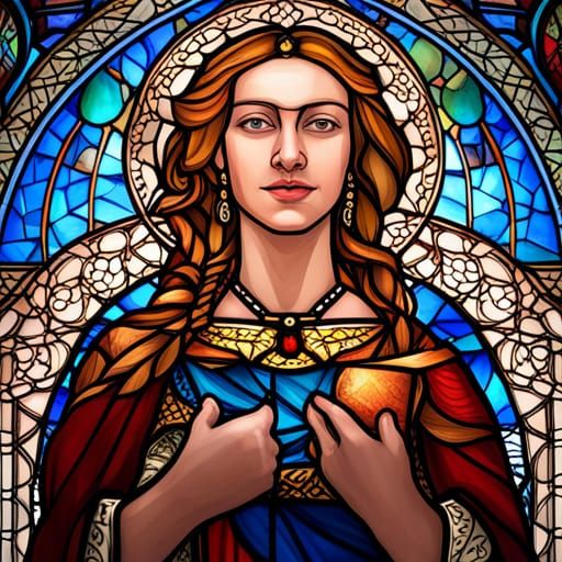 Medieval Lady Stained Glass Portrait in 8K