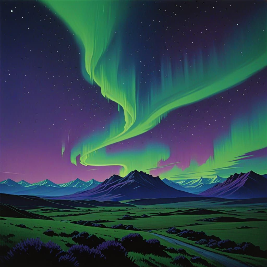 Aurora Borealis in Neon Noir Style