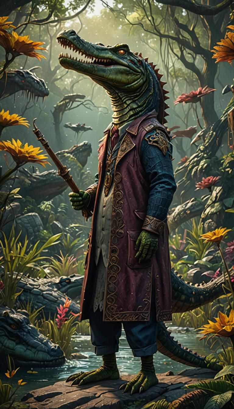 Detailed Alligatorfolk Fantasy Concept Art