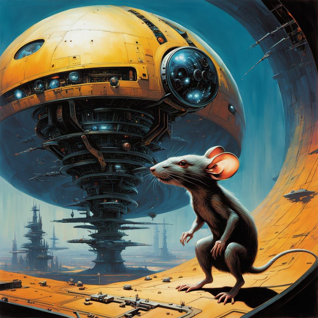 Cybernetic Rat in Futuristic Maze, Sci-Fi Oil Painting