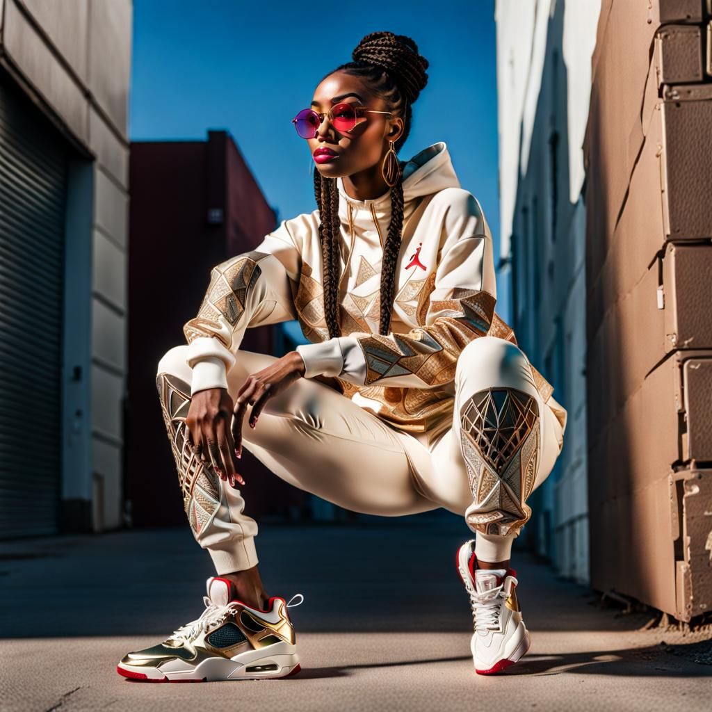 Hyperrealistic Photo of Model in Cream Sweatsuit