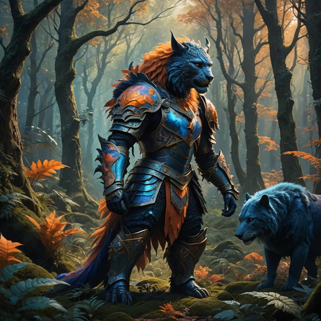Battle-Ready Beast in Mystical Forest: Fantasy Matte Paintin...