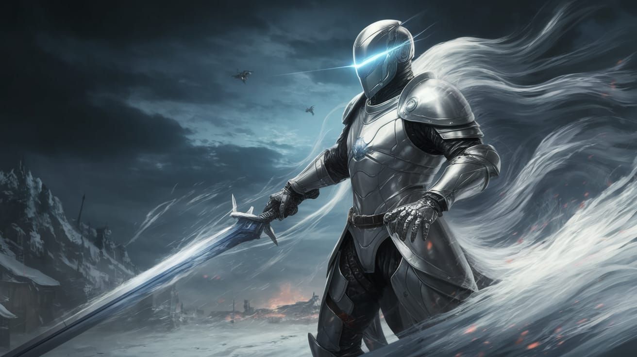 Cybernetic Knight in Shining Silver Armor Charges into Battl...