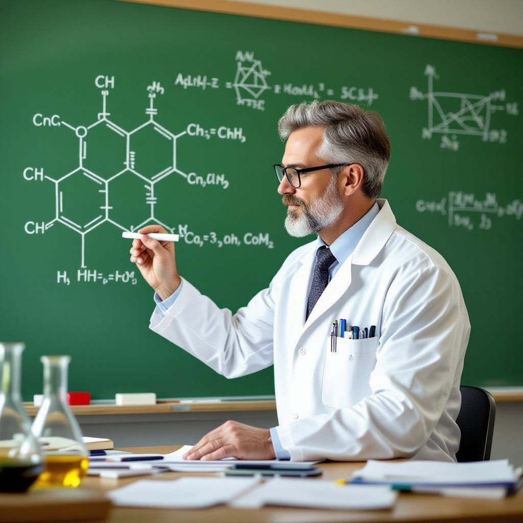 Scientist Creates Molecule on Chalkboard in Vibrant, Stylize...