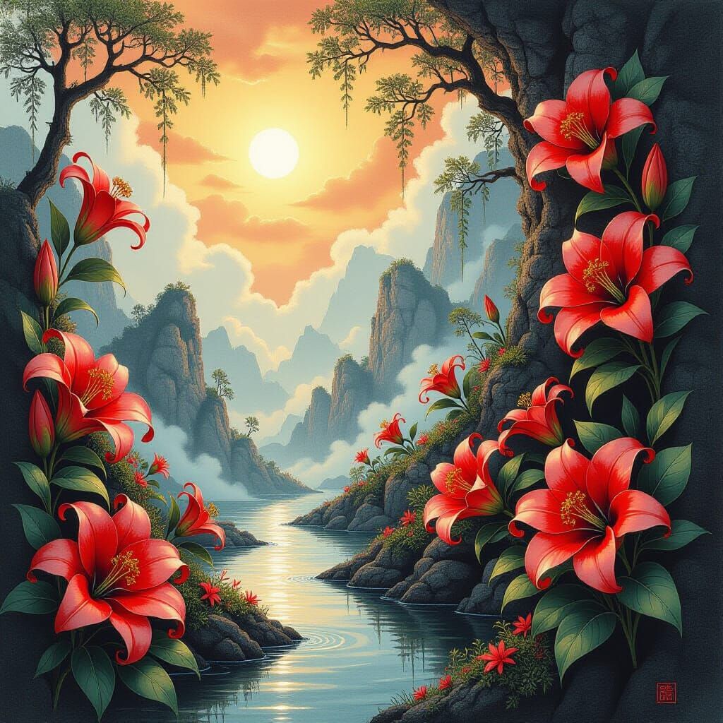 Ethereal Dreamscape with Charcoal and Ink