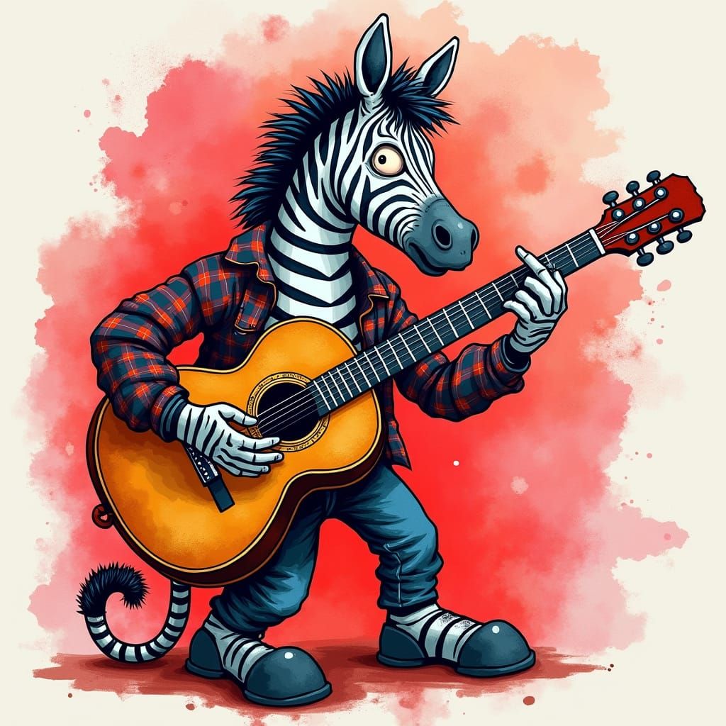 Electric Zebra Rocks Out in a Watercolor World