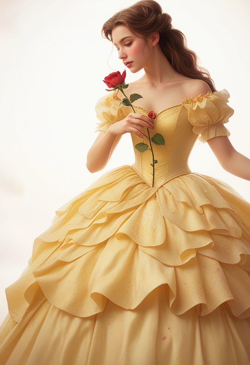 Princess Belle with Rose in Golden Light