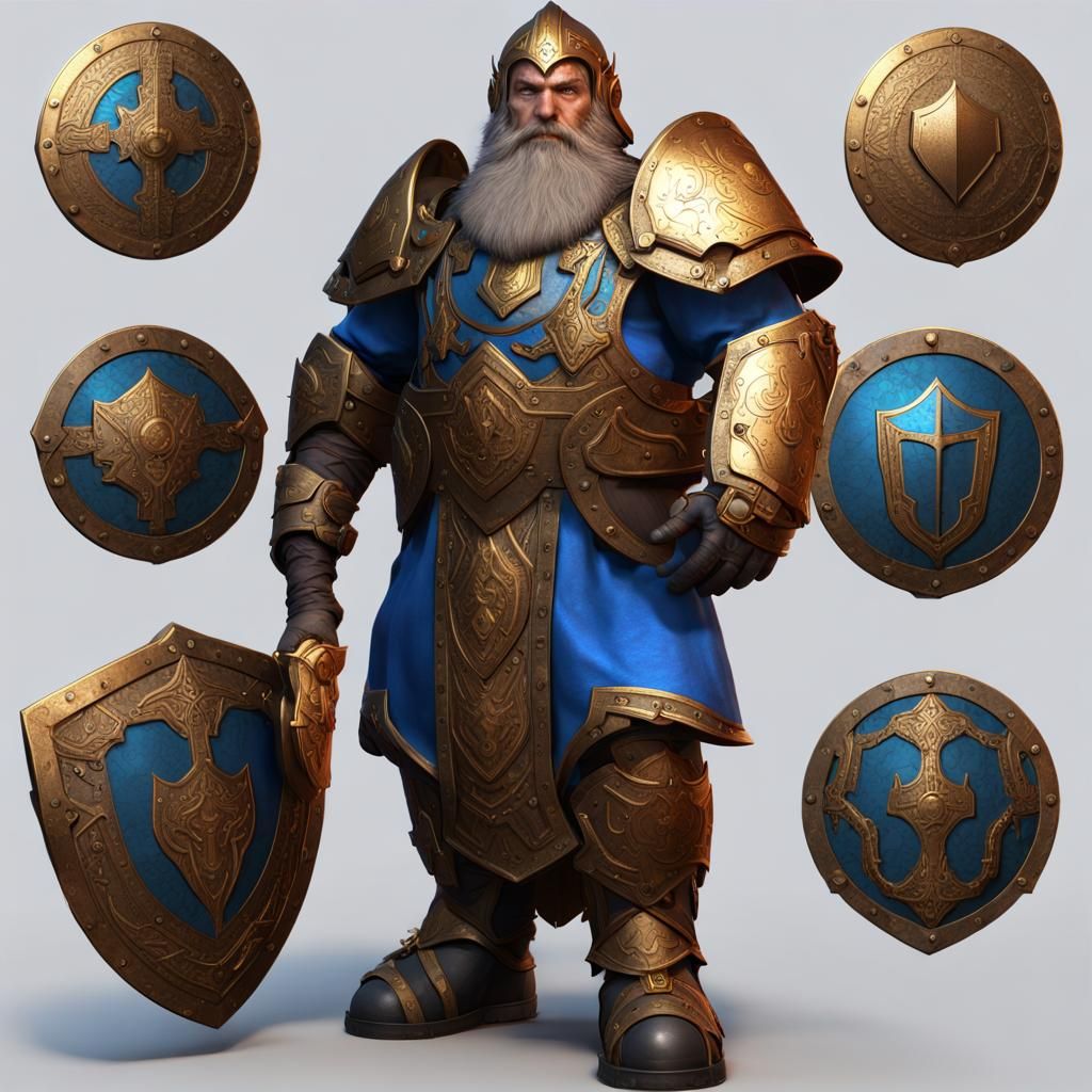 Dwarf Paladin with Hammer in Golden Armor