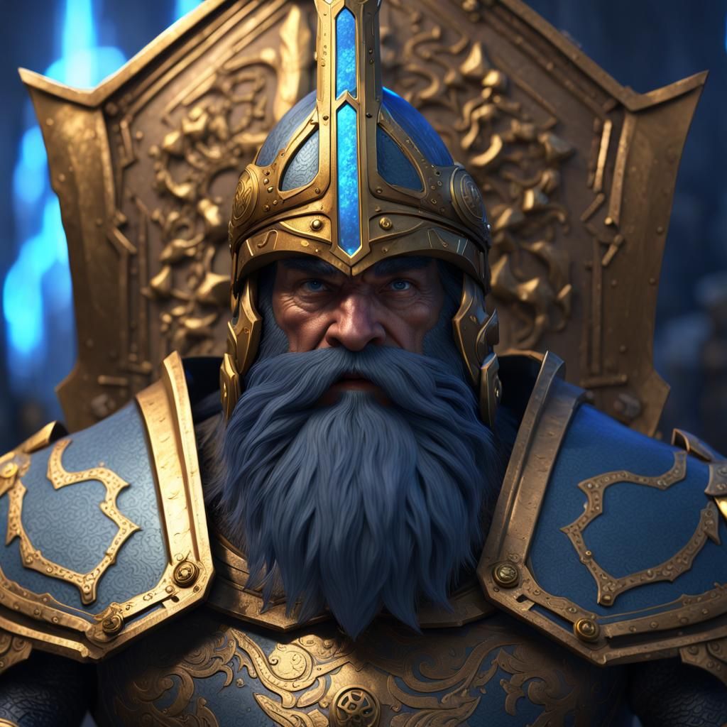 Dwarf Paladin with Hammer in Golden Armor