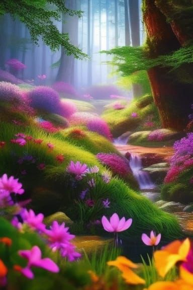 Enchanted Forest of Spirits: Fantasy Oil Painting