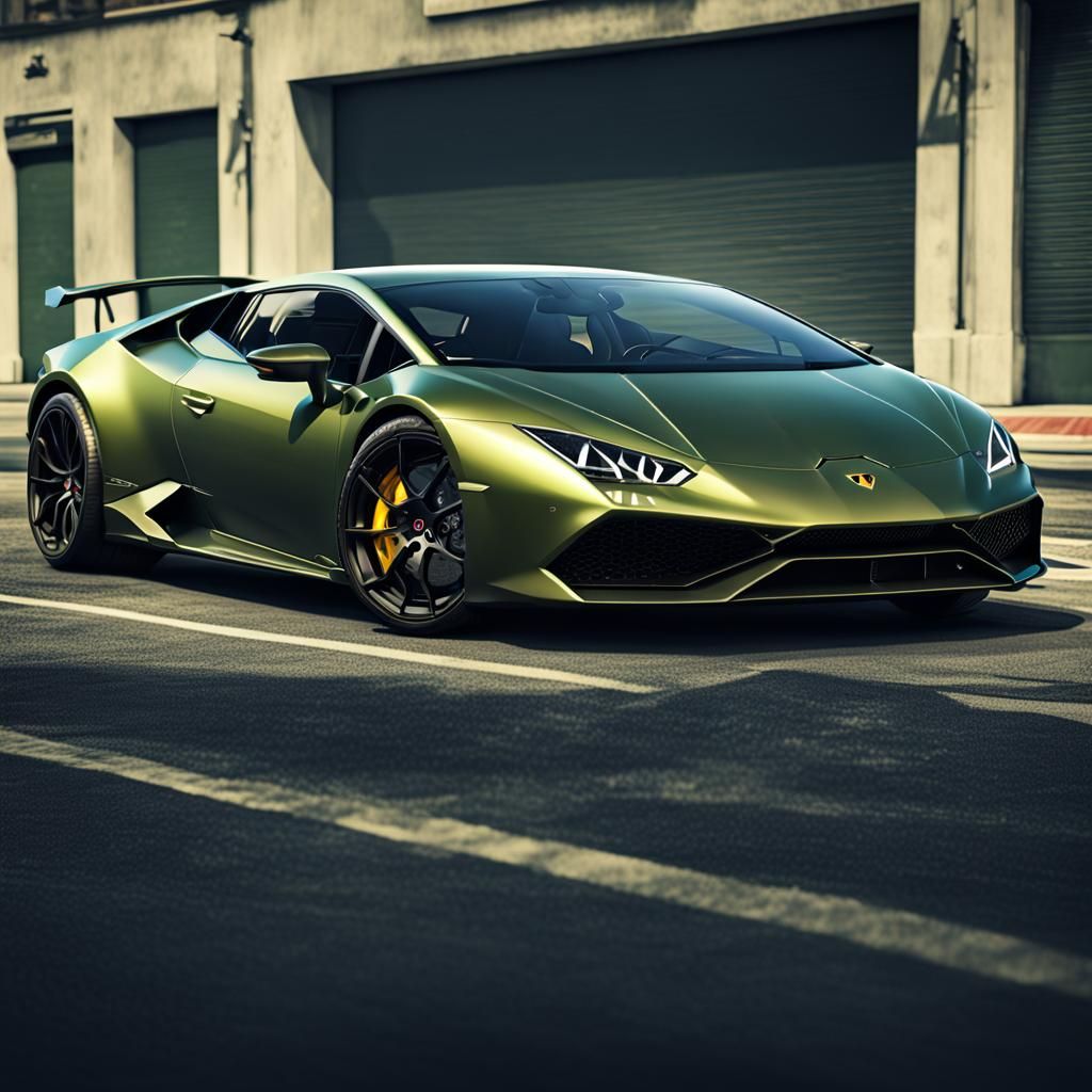 Olive Green Lamborghini Huracan Supercar, Detailed Concept A...
