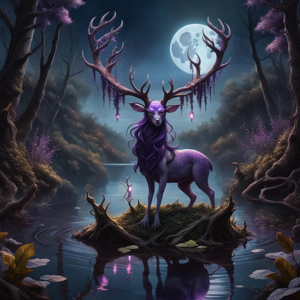 Magical Fey Child Under a Starry Forest Lake