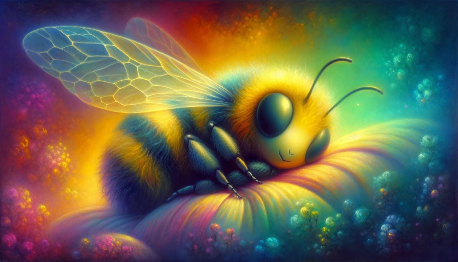 Mystical Sleeping Bumble Bee in Romantic Style