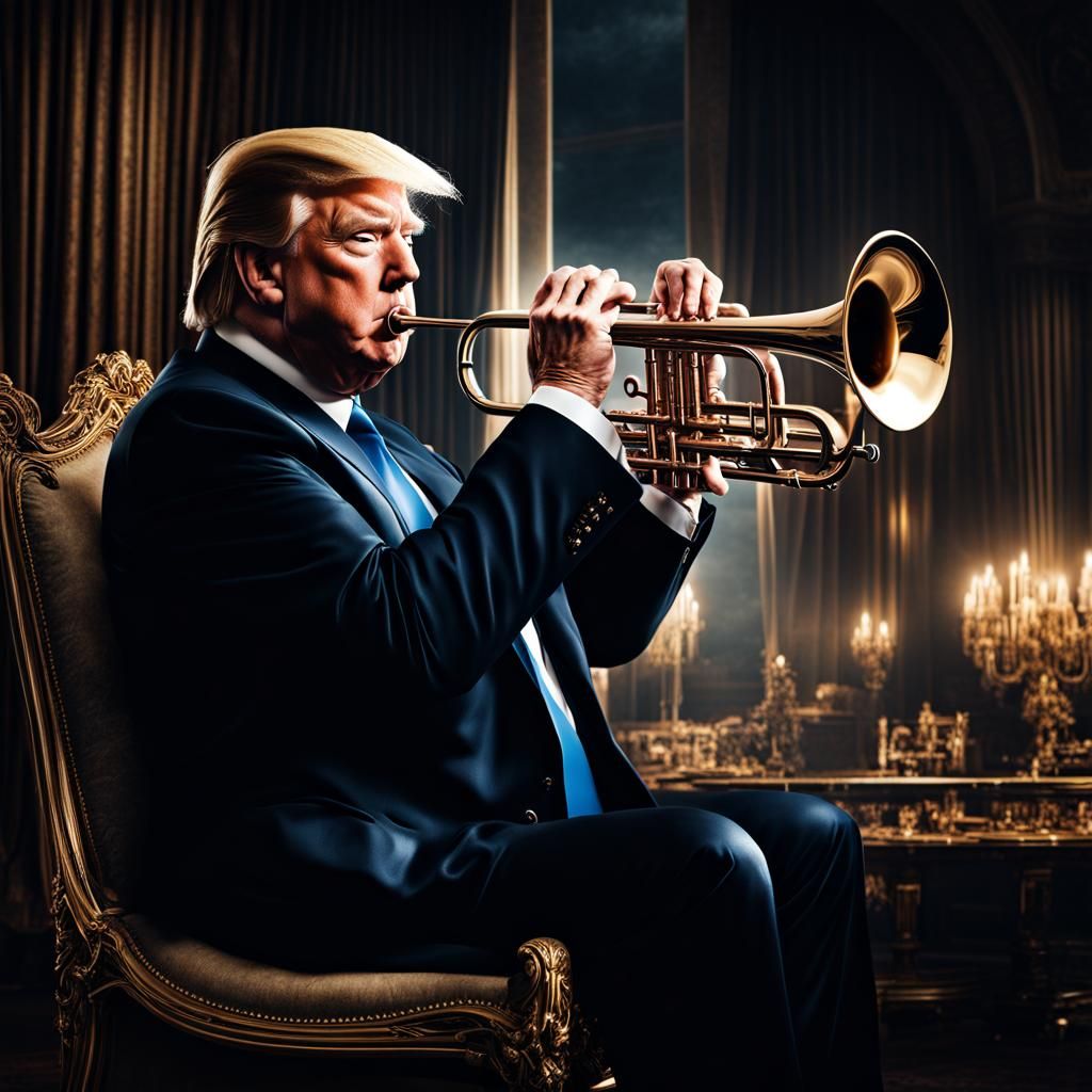 Hyperrealistic Image of Donald Trump Playing Trumpet