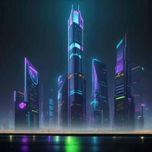 Neon Cityscape at Dusk: Cyberpunk Concept Art