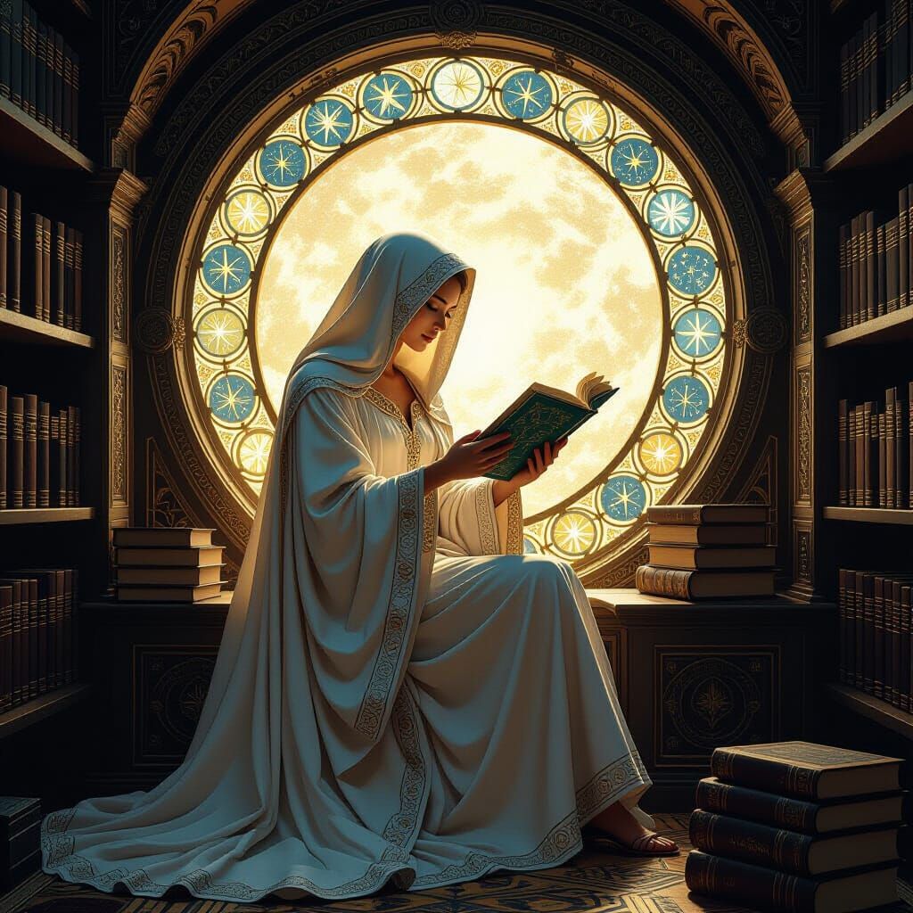 Celestial Librarian Cataloging Cosmic Knowledge, Art Nouveau...