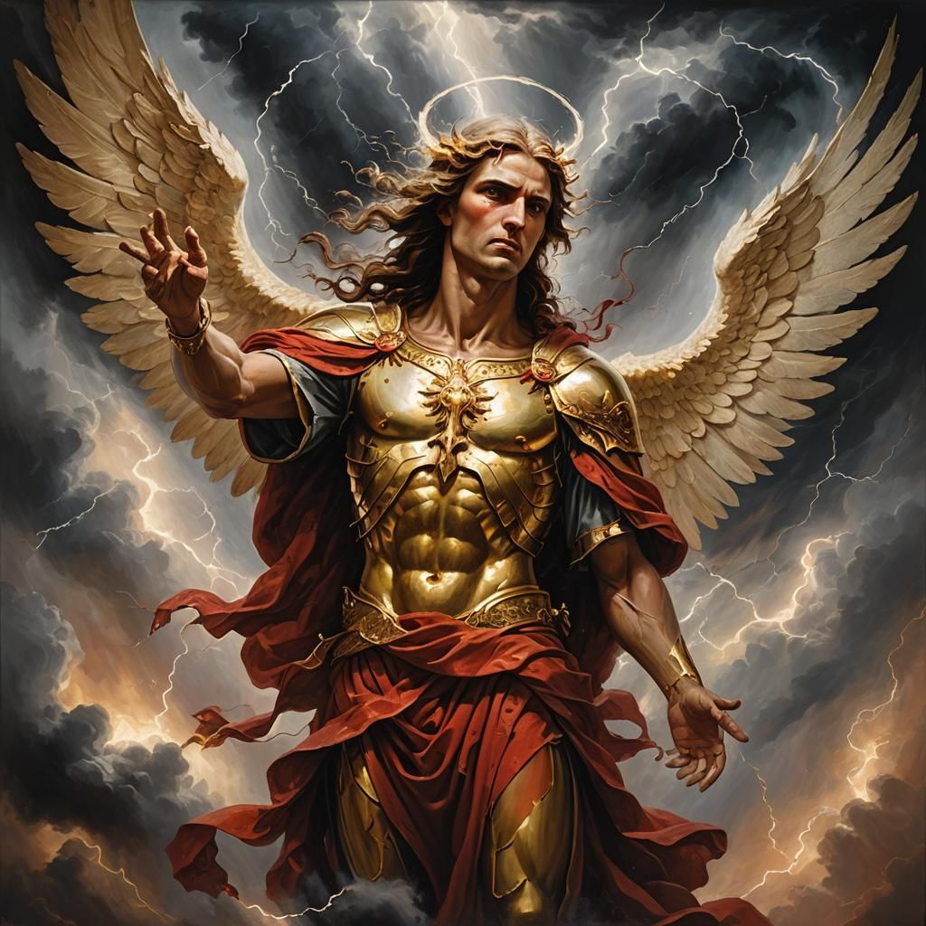 Heavenly Angel in Dramatic Oil Painting Battle