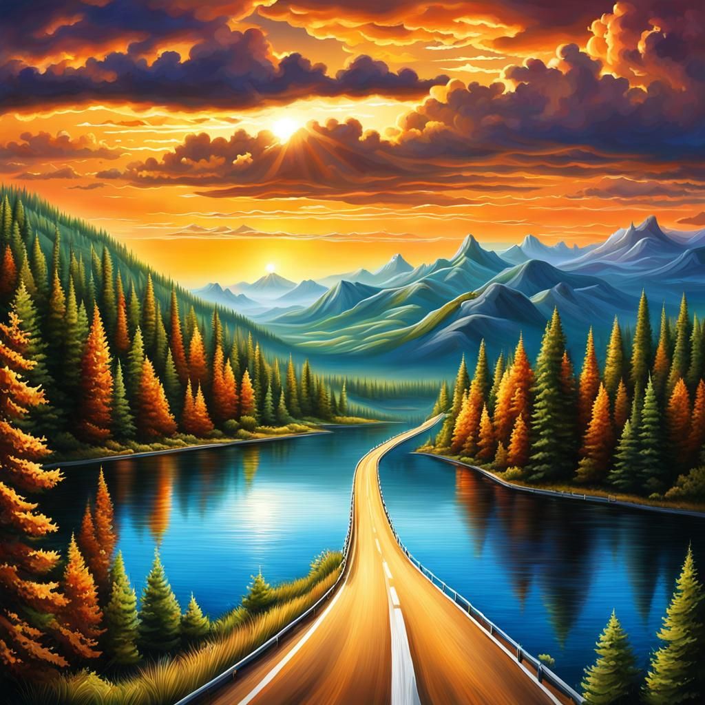 Picturesque Road Trip to a Calm Lake