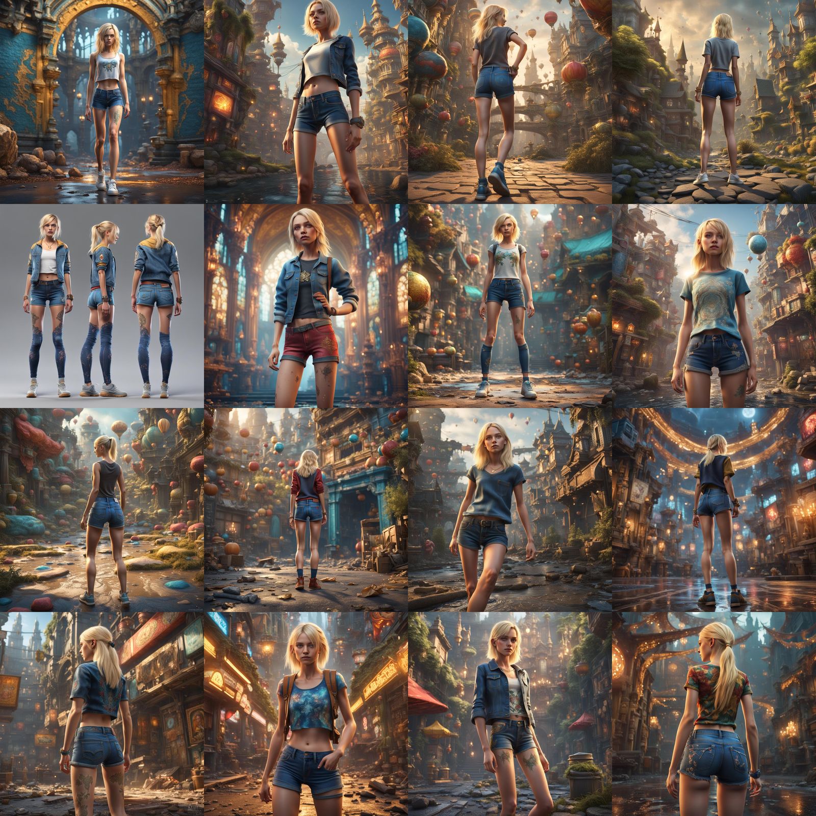 Blonde Girl in Jeans: Detailed Matte Painting