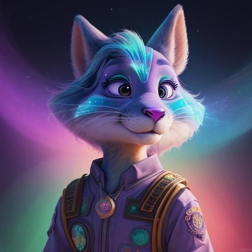 Astral Holographic Zootopia Illustration in Mixed Media