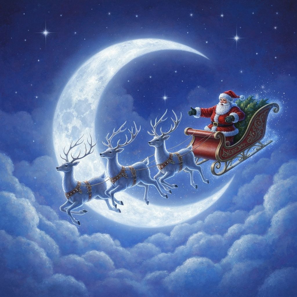 Santa's Magical Night Flight Over Clouds