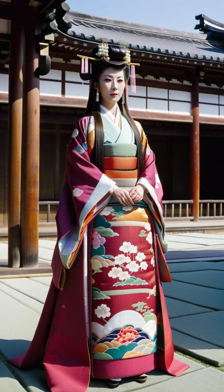 Heian Period Japanese Court Lady in Junihitoe