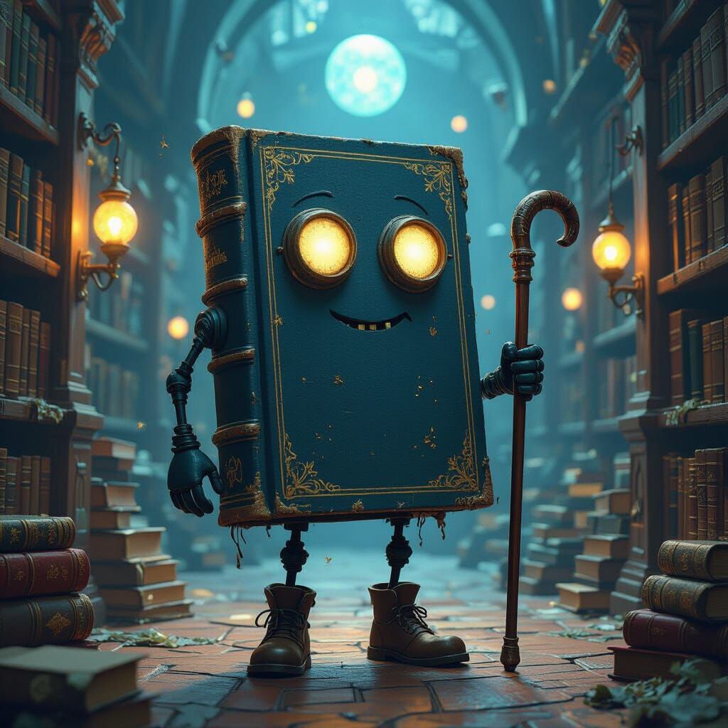 Magical Book Character in Mystical Library