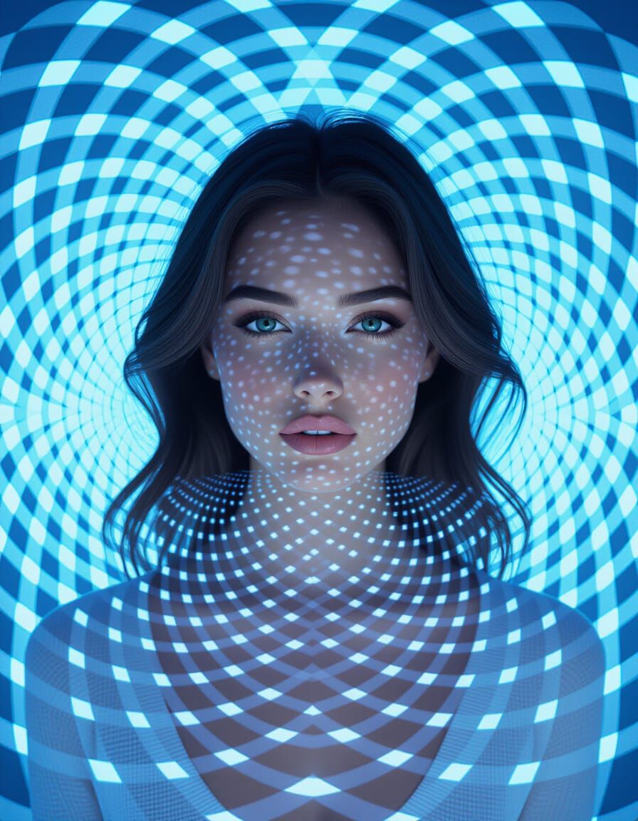 Woman Lost in Hypnotic Optical Illusion of Emptiness