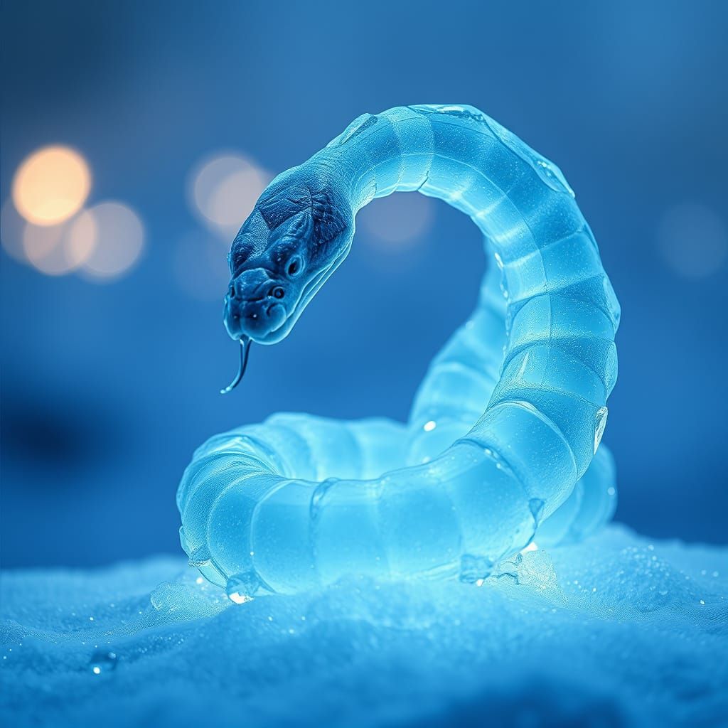 Icy Snake Coiled on Frosted Glass in Futuristic Style