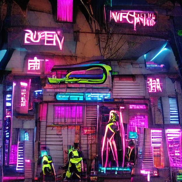 Neon Cyberpunk Strip Club in Futuristic Style