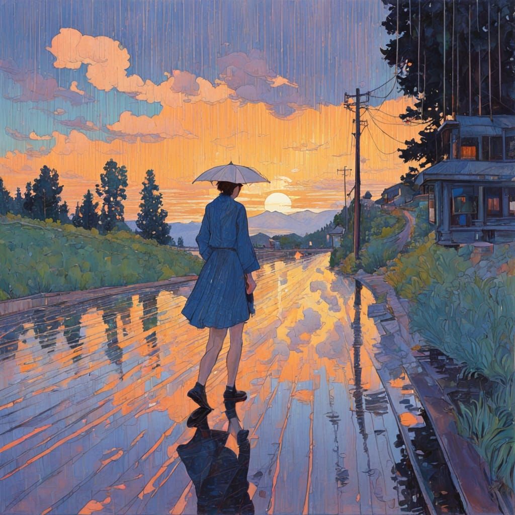 Summer Rain Shower: Contemporary Illustration
