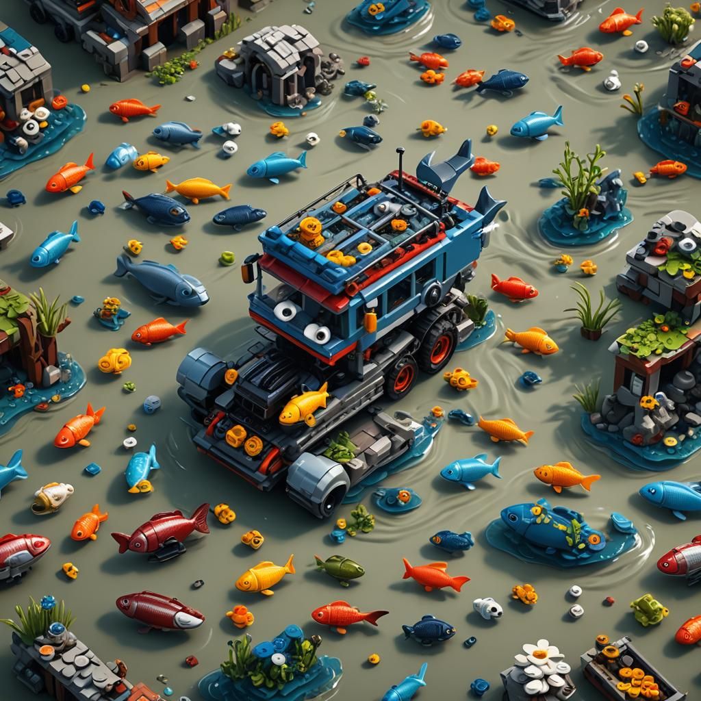 Lego Fish Car: Detailed Matte Painting