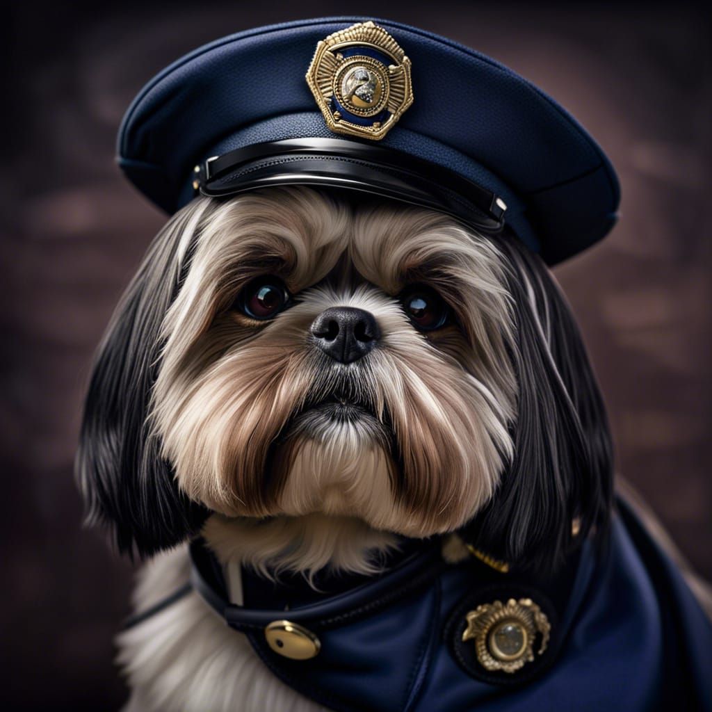 Shih Tzu Policeman in Hyperrealistic Style