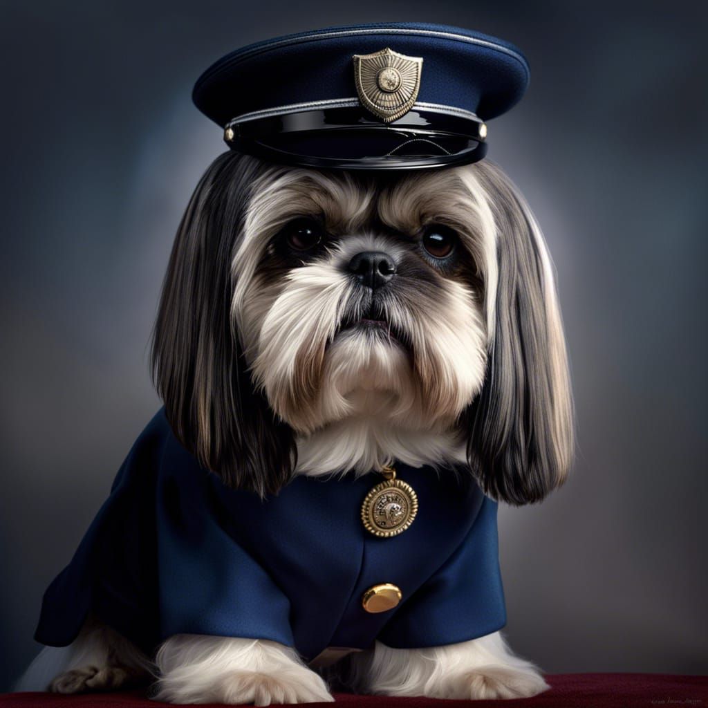 Shih Tzu as Policeman: Hyperrealistic 64MP Portrait