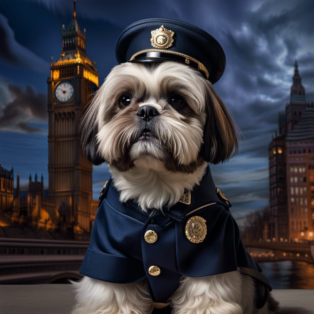 Shih Tzu as Policeman: Hyperrealistic Portrait